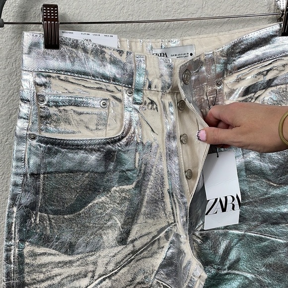 NWT Zara The Boy Boy Fit In Silver Jeans Metallic Blogger Favorite Sz 6 - Picture 12 of 16